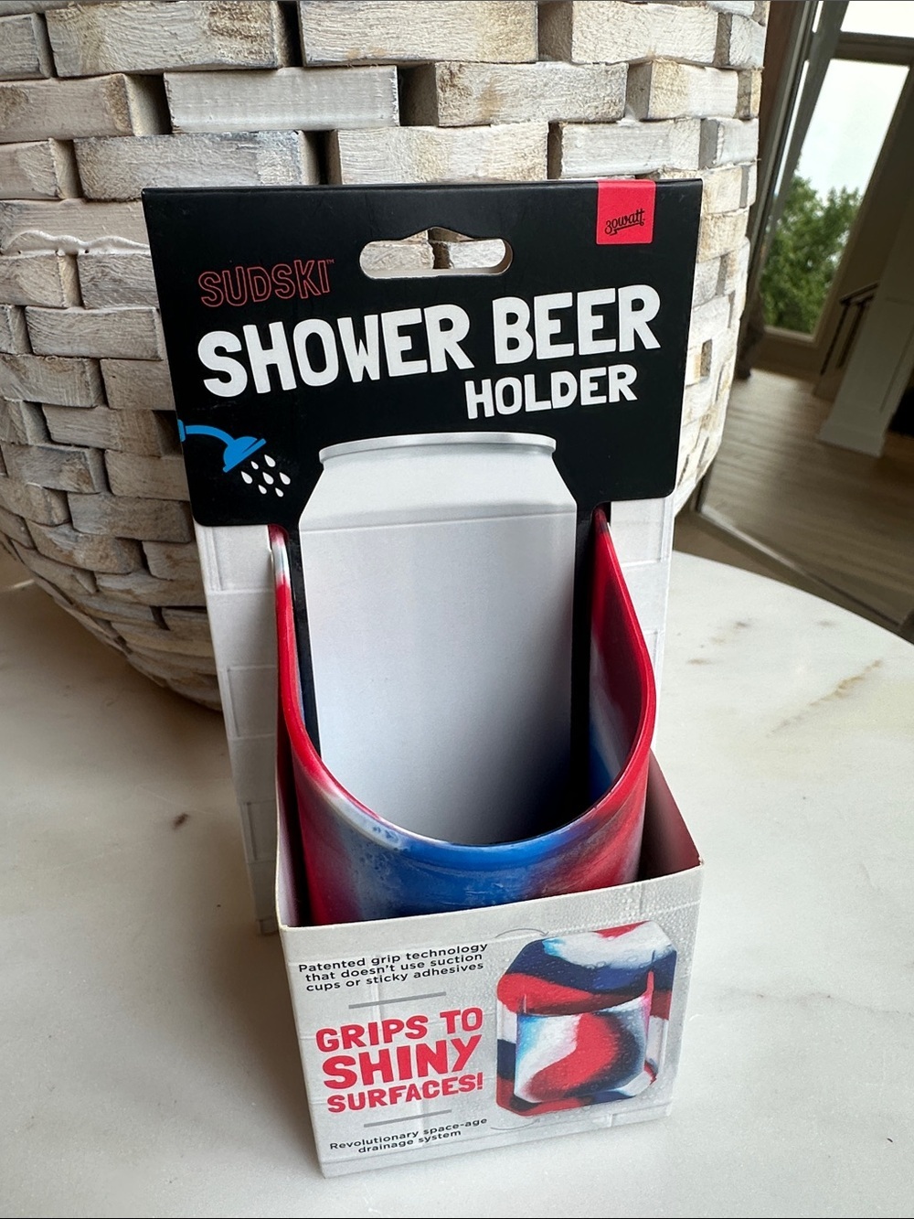 Shower Beer Holder - Red and Blue Swirl